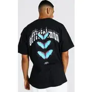Mens Black Oversize Butterfly Front & Back Print T-shirt