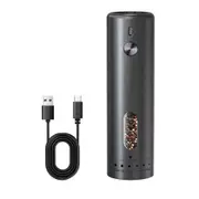 Pepper Grinder, Electric Salt and Pepper Mill Grinder, Adjustable Coarseness, Rechargeability with LED Light, One Hand Automatic Operation Black