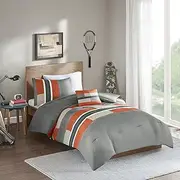 Comfort Spaces Casual Comforter Set Sporty Design, Vibrant Color, Active Lifestyle Boys Bedroom Décor, All Season Soft Microfiber Bedding Set, Decorative Pillow, Sham Grey/Orange Twin/Twin XL 3 Piece