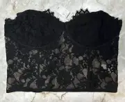 Express Black Lace Overlay Corset Bustier Zip Back Sexy Top Cami Ladies 14 New