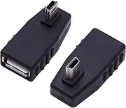 90 Degree Mini USB to USB A OTG Adapter,Left Angle Mini USB 5-Pin Type B Male to USB Type A Female Adapter Converter for Digital Cameras,Black(2 Pack,Left)