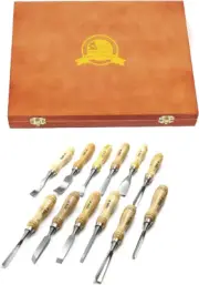 Nisorpa 12Pcs Wood Carving Chisel Tool Set Woodworking Gouge Hand Craft with Box