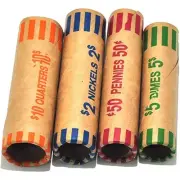 256 Assorted Preformed Coin Wrappers Rolls - Quarters, Pennies, Nickels and D...