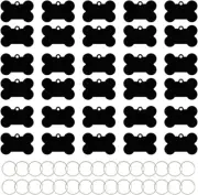 30 Pcs Black Bone Shape Pet ID Tags Blank with Key Ring, 38MM Blank Engraved Per