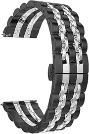 [KLXBXMYPK] Stainless Steel Watch Strap 20mm 22mm Link Bracelet Suitable for Quartz Watch Smart Watch Unisex(Black and silver,22mm)