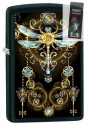 Zippo 8452 Steampunk Dragonfly Black Matte Finish Lighter + FLINT PACK