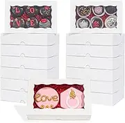 RomanticBaking 50 Pack DIY Assembly White 7 x 4 3/8 x 1½ inches Cookies Boxes with Window Bakery Packaging for Macaron Cakesickle Chocolate