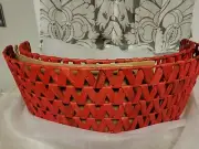 West Elm Open Weave Zig Zag Tree Collar RED Christmas made from water hyacinth.