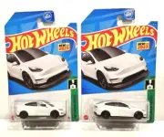 SET OF 2 - 2023 Hot Wheels White Tesla Model Y HW Green Speed #37 NEW