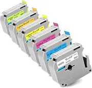 Labelwell 6-Pack Fluorescent Color Label Tape Replacement for Brother M 12mm 0.47 Tape Refills for P Touch PT-45 PT-65 PT-70 PT-80 PT-M95, Black on White/Blue/Purple+Fluorescent Yellow/Orange/Green