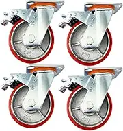 riin 4pcs 5inch 125mm Metal Caster Wheel Heavy Duty Swivel with Brake/Lock Industrial Castor 350kg ea for Trolley Furniture Equipment