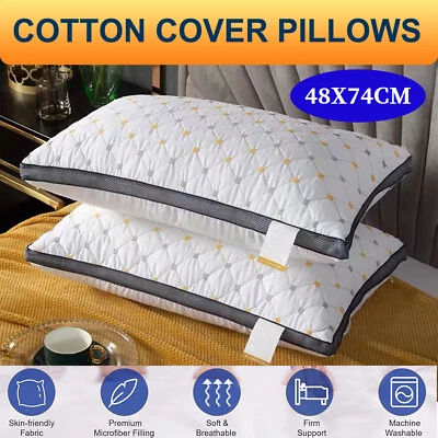 2/4/6 Pack Hotel Quality Pillows Checked Ultra Soft Home Bed Pillow Medium Film