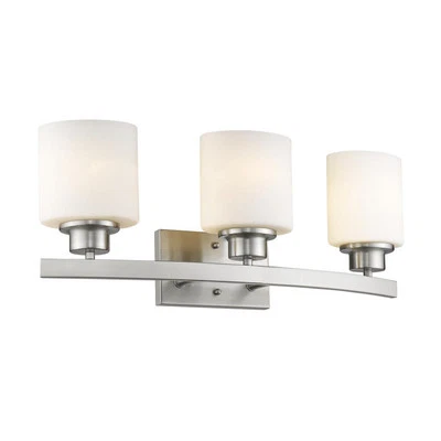 AALIYAH Contemporary 3 Light Brushed Nickel Bath Vanity Light Opal White...