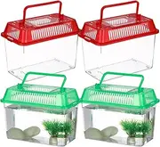 4pcs Mini Portable Fish Tank Handheld Aquarium Terrarium for Reptiles Frog Crabs Habitat Handheld Fish Tank Tanks for Snake Fish Tank Accessories Reptile Tortoise Tank Rat Plastic