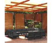 13 Piece Garden Lounge Set with Cushions Black Solid Pinewood