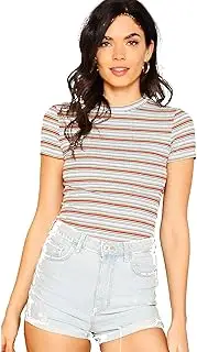 [Milumia] Women's Casual Multi Striped Ribbed Short Sleeve Tee Knit Top