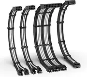 EZDIY-FAB 12VHPWR PSU Cable Extension Kit,16AWG PCIE 5.0 Power Supply Cable Extension- 1x 24 Pin ATX /2X 8Pin (4+4) EPS / 1x12+4 Pin GPU,Sleeve Cable 300MM with Combs-Black White