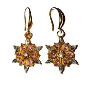NWT Goldtone Winter Snowflake with Pink And White Rhinestones Hook Earrings