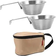 Kisangel 1 Set Portable Stainless Steel Camping Bowl Set Foldable Outdoor Tableware for Hiking Backpacking BBQ Travel Durable Easy to Clean Compact Design