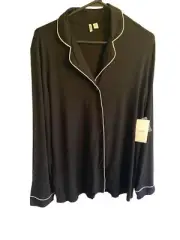 NWT Nordstrom Pajama Top Black Button Up Womens M