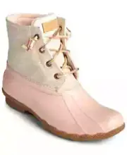 SPERRY WOMENS SALTWATER CANVAS ROSE/OAT BOOTS SIZE 9.5 NEW