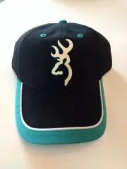 Browning Hat Black Trimmed In Aqua Cap Full Fabric Back Hook And Loop Strap T