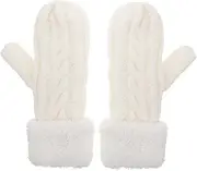 [BESPORTBLE] 1 pair Compact Warm Gloves for Women Thick Lined Winter Mittens Stylish Decorative Knit Gloves for Outdoor Activities for Skiing Snowboarding and Everyday Use