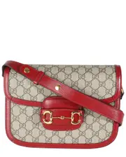 Gucci Beige, Red Coated Canvas, Leather Horsebit 1955 Shoulder Bag (Authentic Pre-Loved)