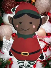 Holiday Stuffed Dark Skin Elf Throw Pillow New Christmas Home Decor 9x15”