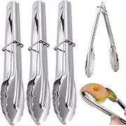 Serving Tongs, 3PCS 7-Inch Stainless Steel Tongs with Sliding Locking Ring, Cooking with Anti-Scalding Handle for Buffet, Salad, Bread, Barbecue Meat, Noodles, Cheese, Metal, Stainless S