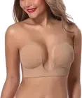 Deep Plunge Strapless Backless Sticky Underwire Push up Adhesive Bra