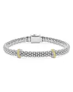 Lagos Sterling Silver & 18K Gold Double X Station Caviar Luxe Diamond Bracelet