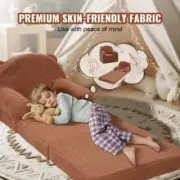Foldable 2-in-1 Kids Lounger Sofa in Brown with Cartoon Design