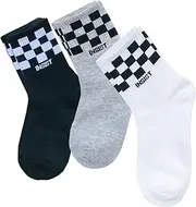 [Twtility] Kids Novelty Checkered Crew Socks, Cotton Anklet Socks for Toddler Little Big Boys Girls, 3/5 Pack, Size S-XXL