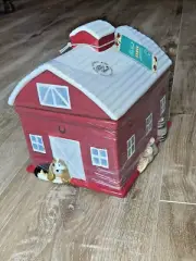 The Pioneer Woman Red Barn Cookie Jar w/ Charlie Dog Bassett Hound Beagle