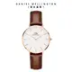 Daniel Wellington 手錶 Petite St Mawes 32mm棕色真皮皮革錶-白錶盤-玫瑰金框(DW00100175)