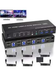 New - Clickfish USB 3.0 Displayport+HDMI KVM Switch 2 Monitors 4 Computers