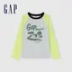 Gap 男童裝 Logo印花圓領長袖T恤-黃灰撞色(891991)