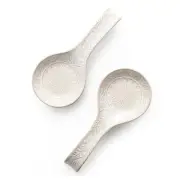 Ceramic Spoon Rest Set of Large Spoon (9 inch) Holder for Kitchen 2 White