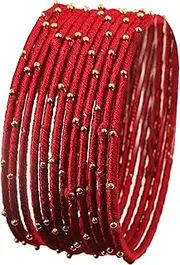 [Touchstone] Silk Thread Bangle Collection Handmade Faux Silk Thread Exotic Look with Beads Turquoise Blue Designer Bangle Bracelets for Women Set of 12