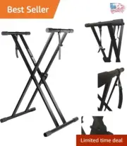 Black Heavy-Duty Piano Keyboard Stand with Non-Slip Rubber Caps & Locking Straps