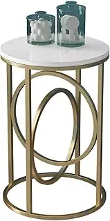 Exquisite C-S-Qing-Desk Marble Coffee Table, Metal Frame Rugged and Durable Bar Table Cafe Flower Shop Office Living Room Corner Table Round Side Table(Size:50 * 50 * 60CM,Color:B)