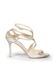 Silver Leather Open Toe Heels