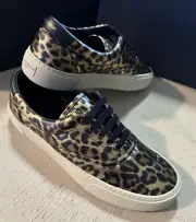 NIB Saint Laurent Men Leather Leopard Pr. Sneakers Black/Gold 8 US/41 E 689072