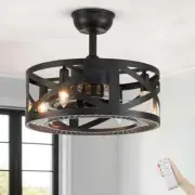 ANTOINE 17 in.Indoor Black Ceiling Fan Farmhouse Caged Ceiling Fan+Lights+Remote