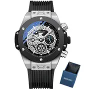 New Watches Mens Luxury Brand Big Dial Watch Men Creative Dial Waterproof Quartz Wristwatch Sports Chronograph Clock Date Black Silver Box
