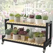 Plants Display Rack Plant Display Rack 2-Tier 3-Tier Ladder Shelving, Flower Stand Casters with Brake Indoor Outdoor Garden Pot Display Shelf, Storage Organizer Rack Metal Stands