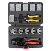 Interchangeable Ratcheting Terminal Crimper Set - 12 Die Sets with Wire Stripper