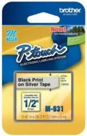 1/2" (12mm) Black on Silver P-Touch M Tape for Brother