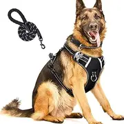 AnnuoYi No Pull Dog Harness, Pet Harnesses with Dog Collar, Adjustable Reflective Oxford Outdoor Vest, Front/Back Leash Clips for Small, Medium, Large Dogs, Easy Control Handle for Walking，Black